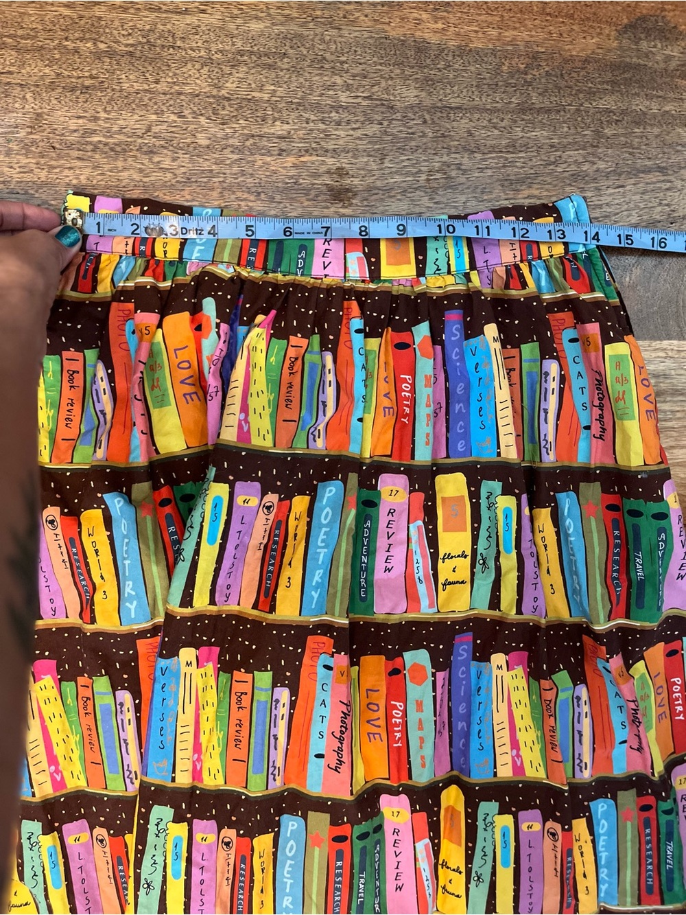 Modcloth Multicolor Bookprint A-Line Skirt with Brown Shelves - Picture 5 of 7